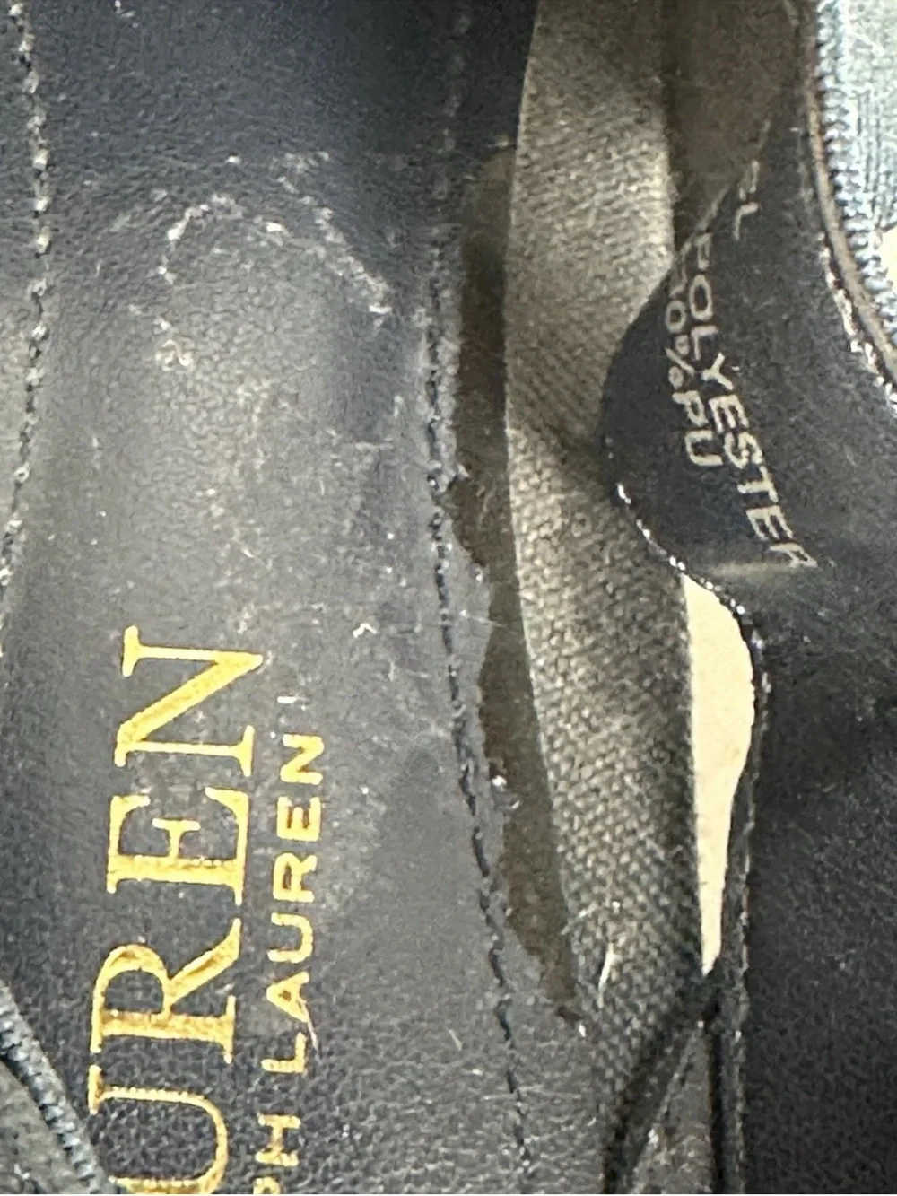 RALPH LAUREN Women’s Blue/Gold Burlap Mesh Wedge Shoe Size 9.5